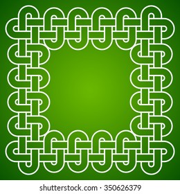 Knotted frame with room for your text, white outline on green background, vector illustration