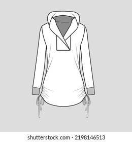 Knotted Hem Hoodie Long Sleeve sweatshirt Fashion Design cad Drawing Template  flat sketch vector