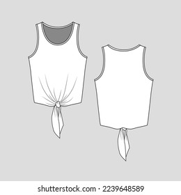 Knotted Hem Tank Top  Crew Neck knot tie  fashion flat sketch technical drawing template design vector