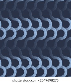 Líneas anudadas Patrón sin fisuras Trendy Dot Work Vector Azul Fondo Abstractas. Ilustración de arte continuo de estructura ondulada compleja de medio tono. Interminable y sofisticada abstracción gráfica para el Fondo de pantalla