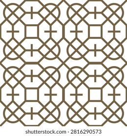 Knotted Octagon Cross Lattice Tile, Moorish Chain Motif Vector