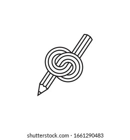 Knotted pencil vector line icon. Writers block outline symbol.