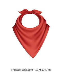 Knotted Red Silk Bandana Scarf Mockup On White Background Realistic Vector Illustration