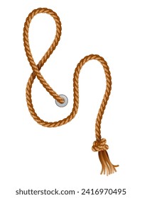 Knotted ropes with tassels and holes. Knot cord curve, rope sailor marine. Curtain tassels, realistic rope elements. Isolated marine twisted loops. Vector illlustration