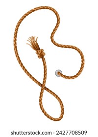 Knotted ropes with tassels and holes. Knot cord curve, rope sailor marine. Curtain tassels, realistic rope elements. Isolated marine twisted loops. Vector illlustration