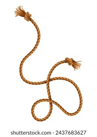 Knotted ropes with tassels and holes. Knot cord curve, rope sailor marine. Curtain tassels, realistic rope elements. Isolated marine twisted loops. Vector illlustration