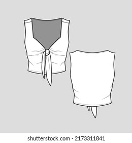 Corbata sin mangas sin mangas corbata corbata de cuello juntar corbata de nudo de la moda blusa de la camiseta de la camisa de la manera dibujo plano plantilla de dibujo técnico diseño vector