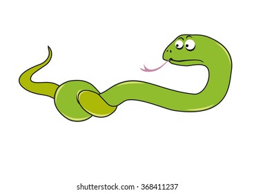 Knotted snake in trouble. Knotted snake. Distracted reptile that has on the body node. Cute vector illustration. Cartoon character snake. White background with a snake