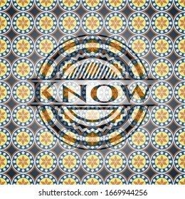 Know arabic style badge. Arabesque decoration.