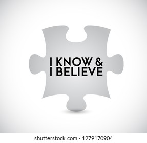 I Know, I Believe puzzle pieces union concept. infographic illustration stamp