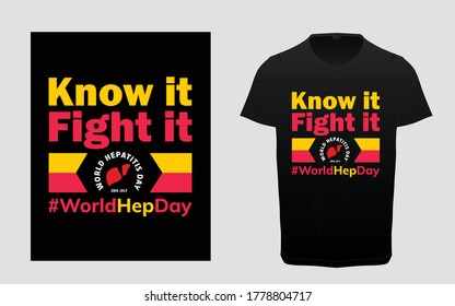 Conócelo para combatirlo, Día Mundial de la hepatitis, camiseta tipográfica, recursos gráficos de camisetas, elementos gráficos, 
