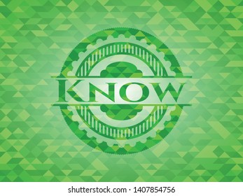 Know green emblem. Mosaic background. Vector Illustration. Detailed.