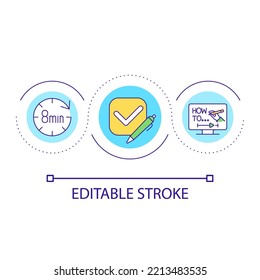 Know how short video loop concept icon. Online tutorial. Key information. Virtual lesson abstract idea thin line illustration. Isolated outline drawing. Editable stroke. Arial font used