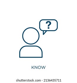 know icon. Thin linear know outline icon isolated on white background. Line vector know sign, symbol for web and mobile