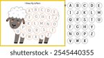 I know my letters matching game with a cute sheep for kids. Learning alphabet cut and paste activity page for toddlers. Vector illustration