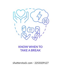 Know when to take break blue gradient concept icon. Fixing broken marriage abstract idea thin line illustration. Conflict resolution. Isolated outline drawing. Myriad Pro-Bold font used