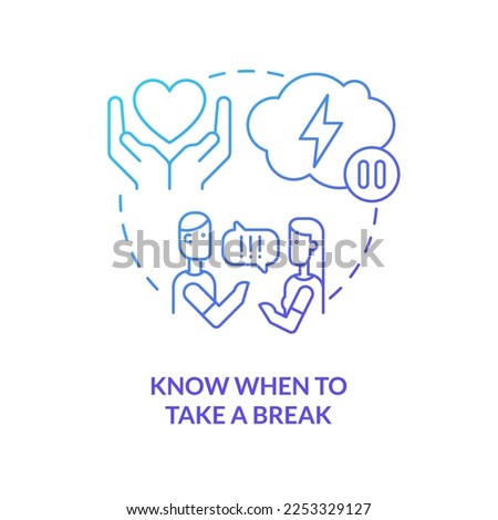 Know when to take break blue gradient concept icon. Fixing broken marriage abstract idea thin line illustration. Conflict resolution. Isolated outline drawing. Myriad Pro-Bold font used