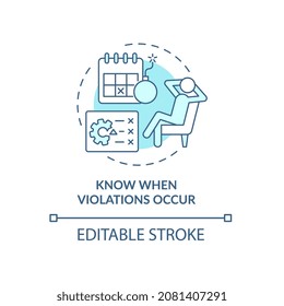 Know when violations occur blue concept icon. Tracking productivity at workplace. Employee monitoring abstract idea thin line illustration. Vector isolated outline color drawing. Editable stroke