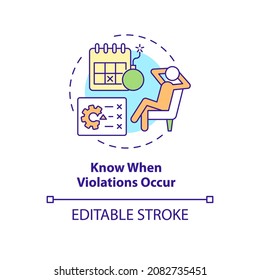 Know when violations occur concept icon. Tracking productivity at workplace. Employee monitoring abstract idea thin line illustration. Vector isolated outline color drawing. Editable stroke