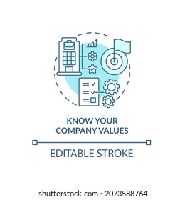 Know your company values blue concept icon. Attracting talents abstract idea thin line illustration. Human resource. Hire experienced applicants. Vector isolated outline color drawing. Editable stroke