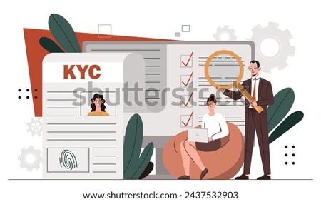 Know your customer concept. Man and woman with magnifying glass conduct marketing reserach. Analytics and business consultants. Users and clients behaviour. Cartoon flat vector illustration