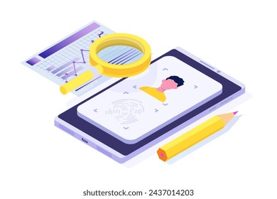 Know your customer or digital kyc, verifying the identity of its clients concept. Isometric Vector illustrations set for banner, website, landing page, flyer.
