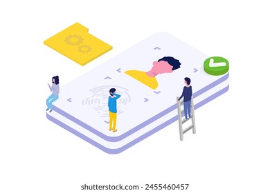Know your customer or digital kyc, verifying the identity of its clients concept. Isometric Vector illustrations