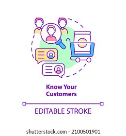 Know your customers concept icon. Preferences and tastes. Client service tips abstract idea thin line illustration. Isolated outline drawing. Editable stroke. Roboto-Medium, Myriad Pro-Bold fonts used