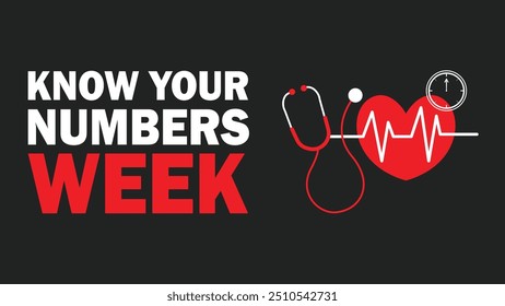 Know Your Numbers Week vector banner design with geometric shapes and vibrant colors on a horizontal background.
