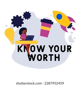 Know Your Worth. business concept background. vector illustration concept with keywords and icons. lettering illustration with icons for web banner, flyer, landing pag 