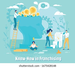 Know-how Educational Technologies, Trainings and Seminars Arranging Franchise. Licensed Commercial Activity in Education Industry. Online Schooling Licensing Services. Flat Vector Illustration.