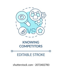 Knowing competitors blue concept icon. Analyze competitive market for efficient promo. Brand planning abstract idea thin line illustration. Vector isolated outline color drawing. Editable stroke