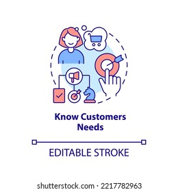 Knowing customers needs concept icon. Personalized marketing plan. Target audience abstract idea thin line illustration. Isolated outline drawing. Editable stroke. Arial, Myriad Pro-Bold fonts used