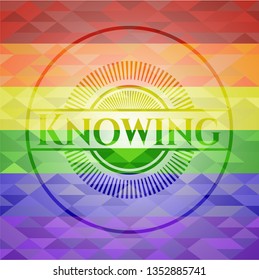 Knowing emblem on mosaic background with the colors of the LGBT flag