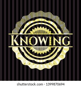 Knowing gold badge or emblem. Vector Illustration. Detailed.