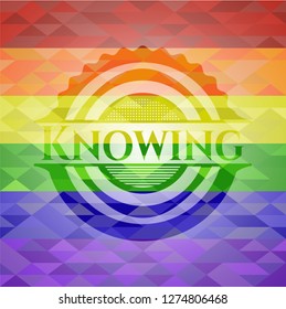 Knowing on mosaic background with the colors of the LGBT flag