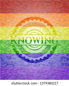 Knowing on mosaic background with the colors of the LGBT flag