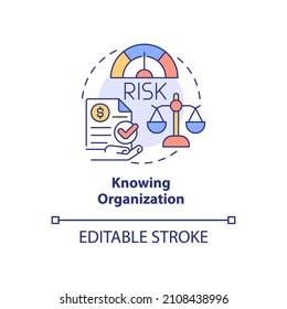 Knowing organization concept icon. Financial risk of company abstract idea thin line illustration. Isolated outline drawing. Editable stroke. Roboto-Medium, Myriad Pro-Bold fonts used
