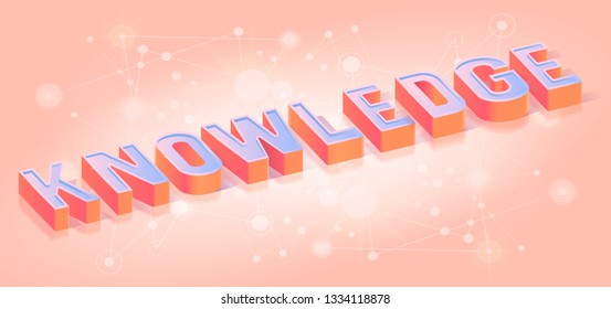Knowledge 3d, Glossy Extruded Text Title, Isometric Projection Vector Typography Template, Distant Education Service, Online Study Advertising Poster, Web Banner Design Element on Gradient Background