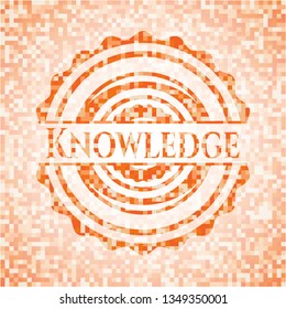 Knowledge abstract emblem, orange mosaic background