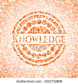 Knowledge abstract orange mosaic emblem with background