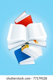 Knowledge. Abstract vector background. Four books on blue background with beams.