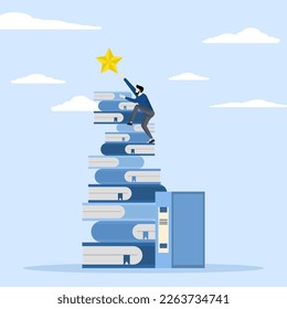 knowledge to achieve success, Entrepreneurs achieve fame by using books as a platform to achieve success in business. describes success in business. business concept illustration
