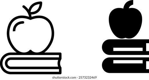 Knowledge and Apple on Stack of Books Vector Icon Set