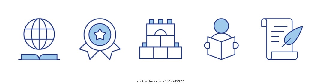 knowledge, awards, reading book, poetry, construction. icon vector illustration. Line Duotone style. Editable stroke.
