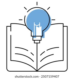 Knowledge Base-Symbol mit offenem Buch und Glühbirne.Educational Knowledge Base-Vektorsymbol - Glühbirne und Buch