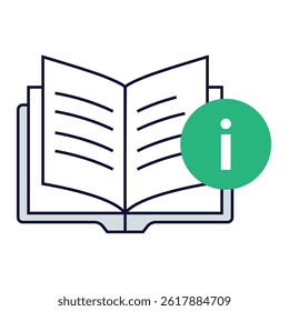 Knowledge Base Information. Open book with info icon representing searchable help articles