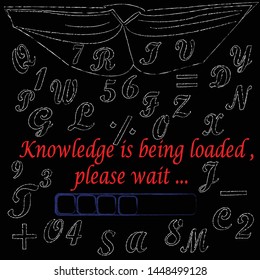 Knowledge is being loaded,please wait.Education scene with words,numbers and open book.