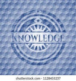 Knowledge blue emblem with geometric background.