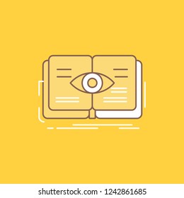 knowledge, book, eye, view, growth Flat Line Filled Icon. Beautiful Logo button over yellow background for UI and UX, website or mobile application